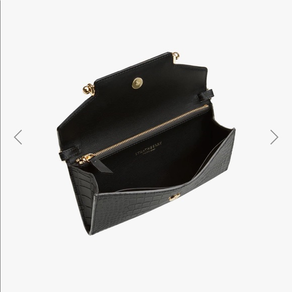 Strathberry Black Croc Embossed Leather Bag with Gold Chain - Picture 6 of 8